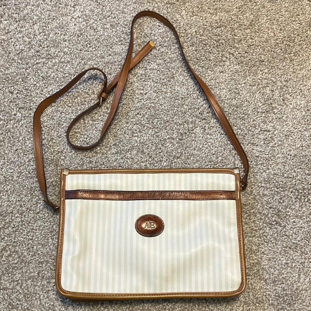 Allan Edwards Vintage Striped Bag Leather Crossbody Purse